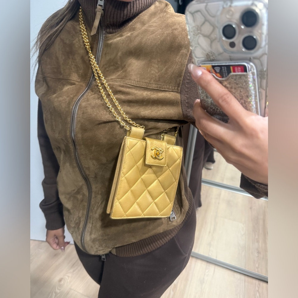 CHANEL Gold Quilted Crossbody Bag with Chain - Picture 11 of 12